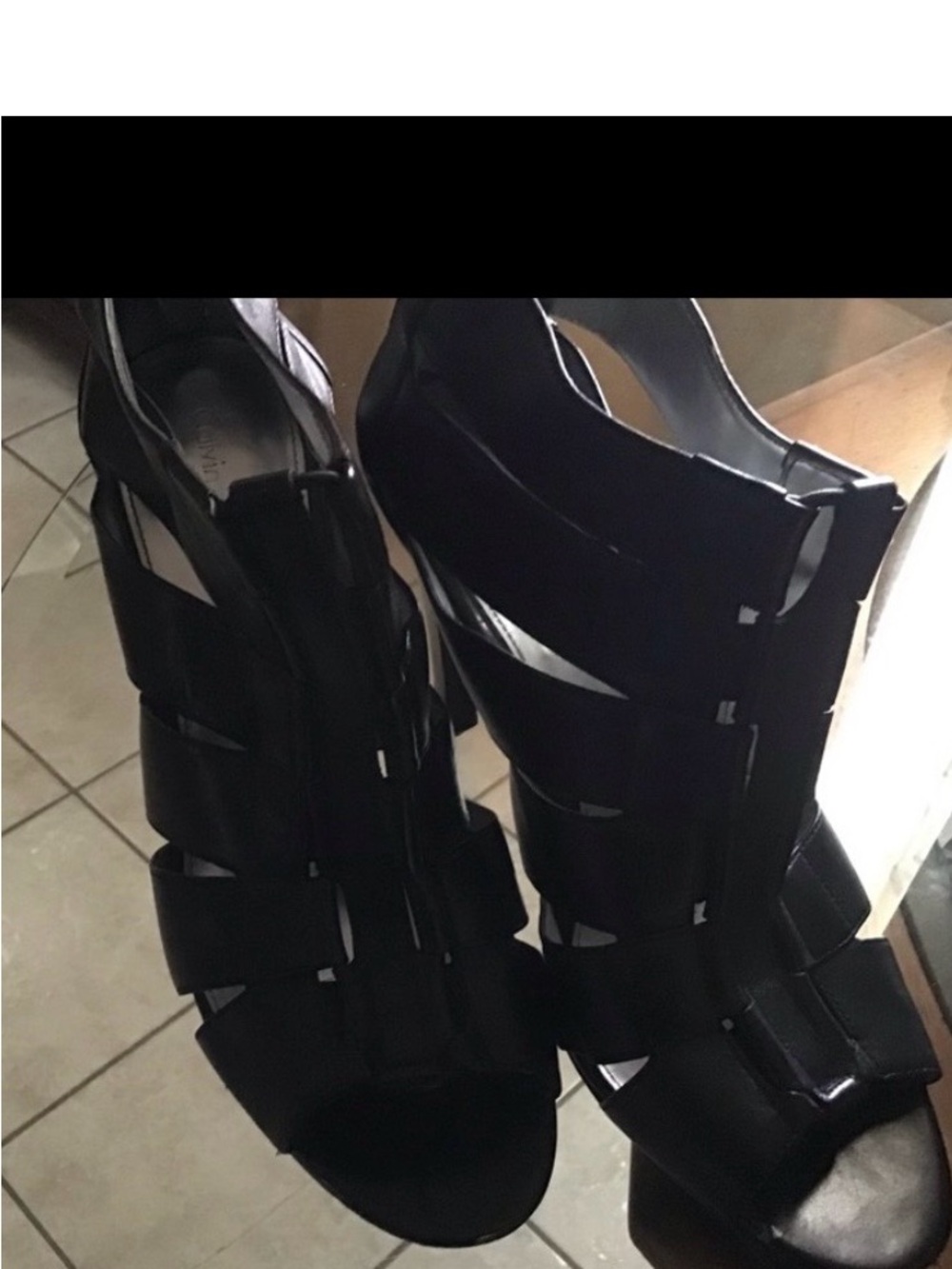 Black Strappy Calvin Klein Gladiator Heeled Sandals - Women